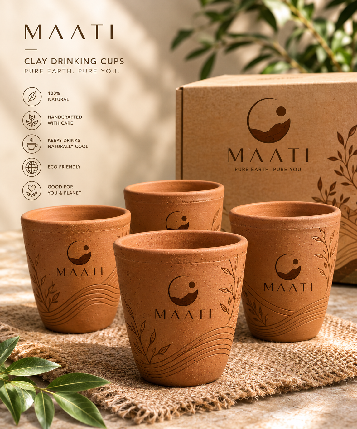 Handcrafted clay drinking cups