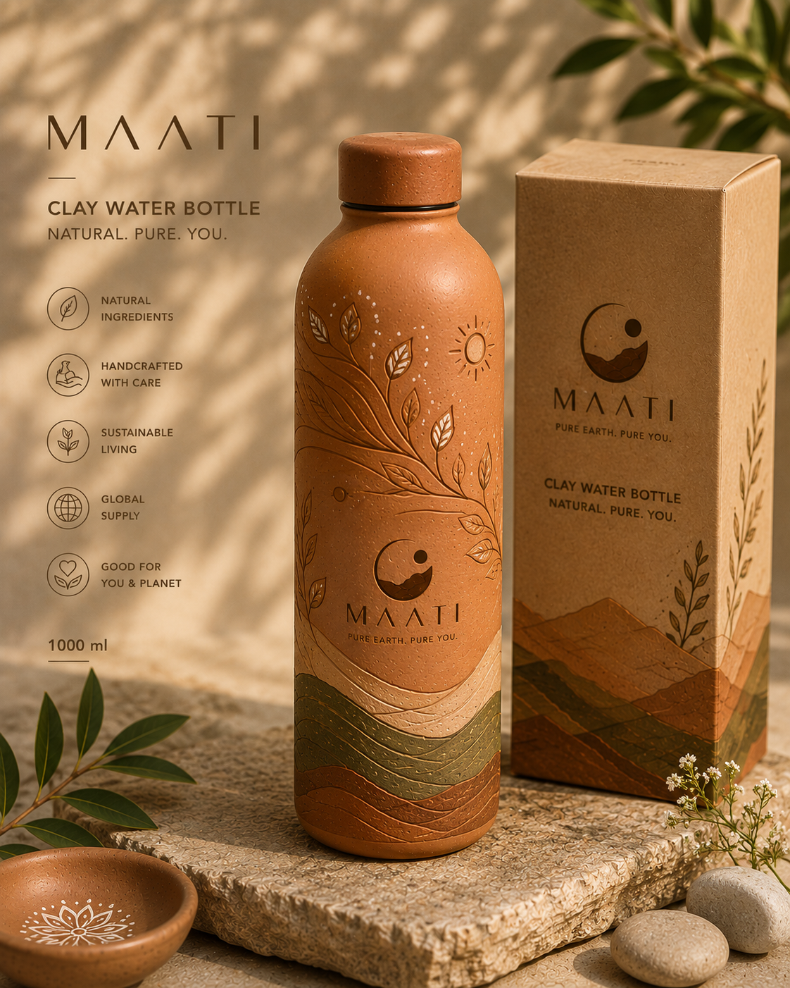 MAATI handcrafted terracotta bottle
